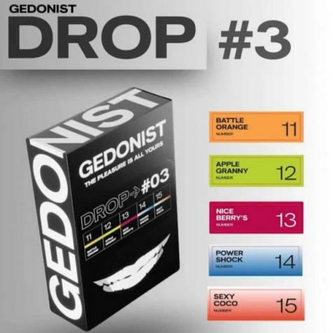 Табак Gedonist Drop #3 (Апельсин, Яблоко, Ягоды, Энергетик, Кокос-Клубника Крем) 125гр (5*25гр)